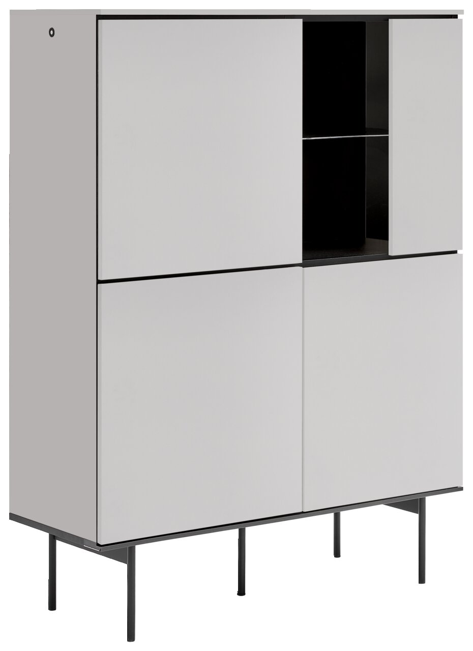 Voleo Highboard KASANO Modernes Highboard in Weiß mit offenen Regalfächern, seitliche Perspektive