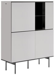 Modernes Highboard in Weiß mit offenen Regalfächern, seitliche Perspektive