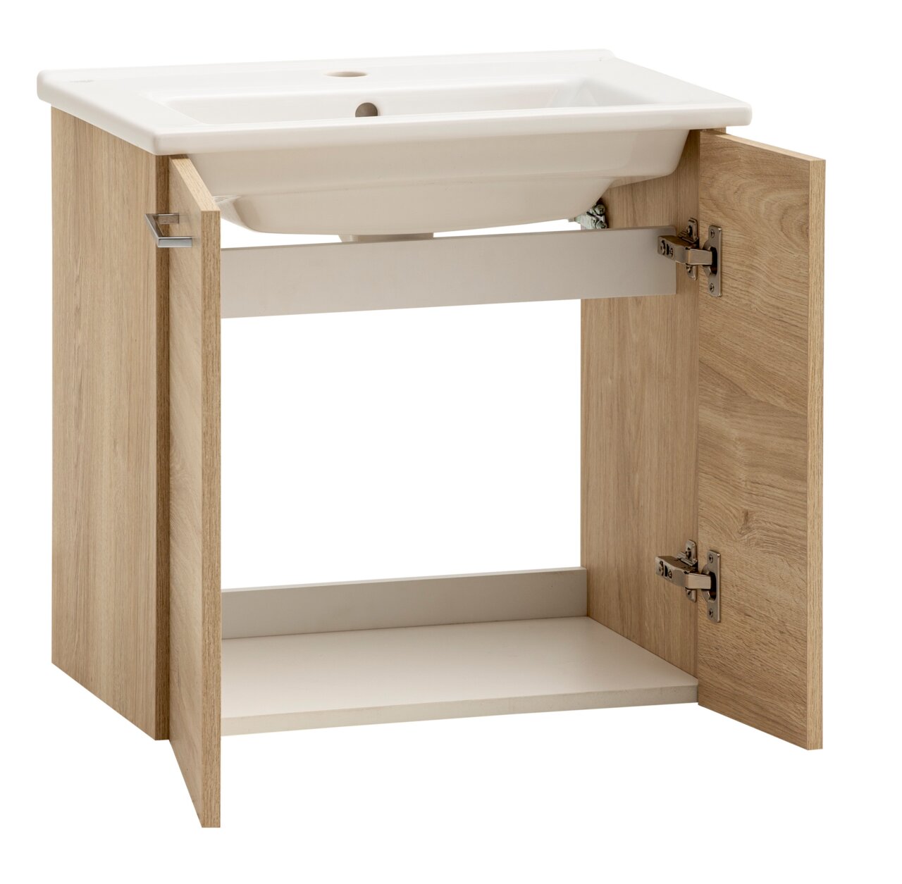 Waschtisch-Set mit offenem Unterschrank aus Holz, Frontansicht