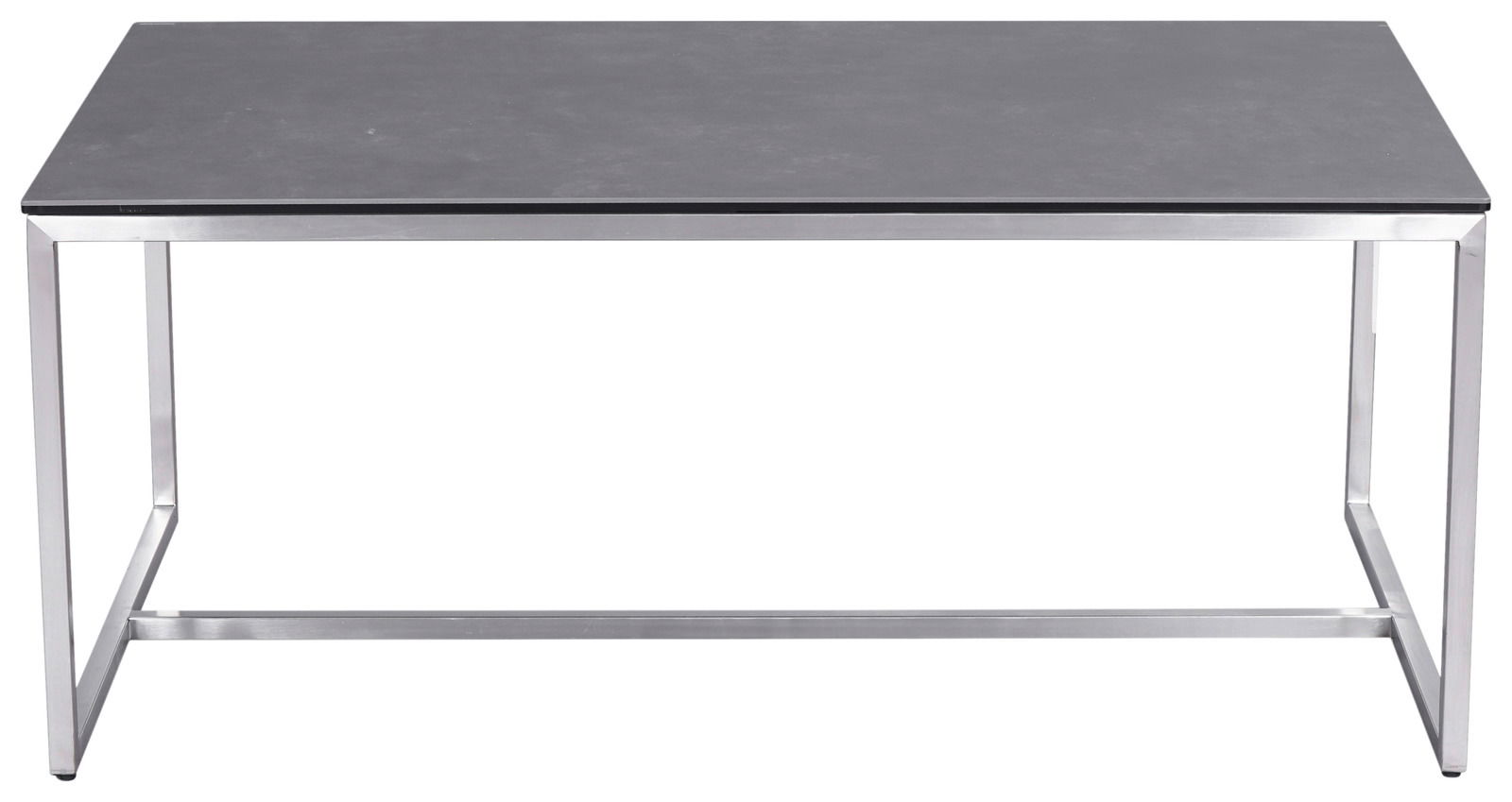 Moderner Couchtisch mit schwarzer Tischplatte und silbernem Metallgestell, Frontalansicht