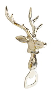 Flaschenöffner in Form eines Hirschkopfes aus Metall, seitliche Perspektive