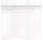 Garderobenpaneel in weißer Farbe mit mehreren Haken und einer Ablage, frontal abgebildet.