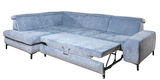 Blaue Eckcouch mit ausziehbarem Bett, Perspektive von vorne links