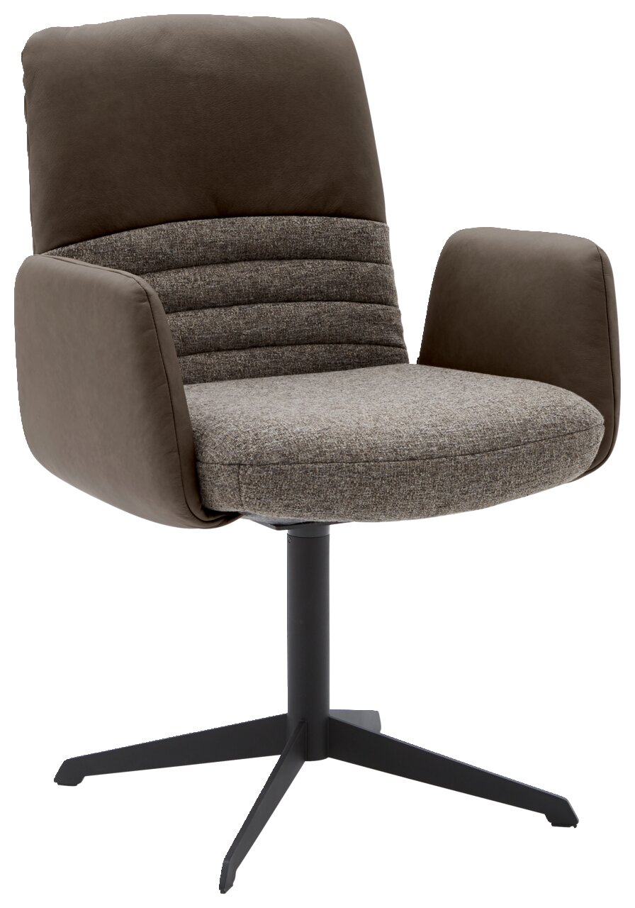 Dieter Knoll Fauteuil MIGUEL Moderne fauteuil met bruine stoffen bekleding en een zwart metalen frame, zijaanzicht
