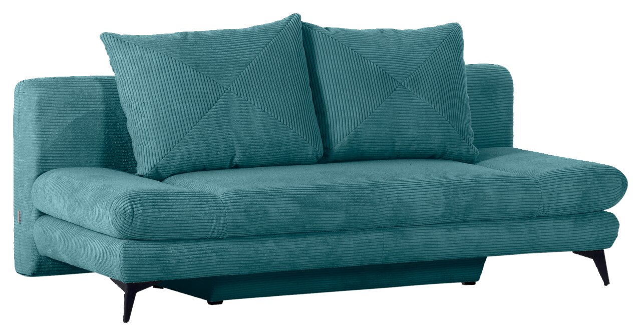 Grünes Funktionssofa mit zwei großen Kissen, Vorderansicht