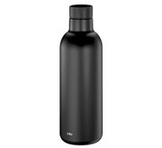 Schwarze Isoliertrinkflasche mit 650ml Fassungsvermögen, frontal abgebildet.