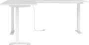 Weißer Eckschreibtisch mit höhenverstellbaren Beinen, seitliche Perspektive