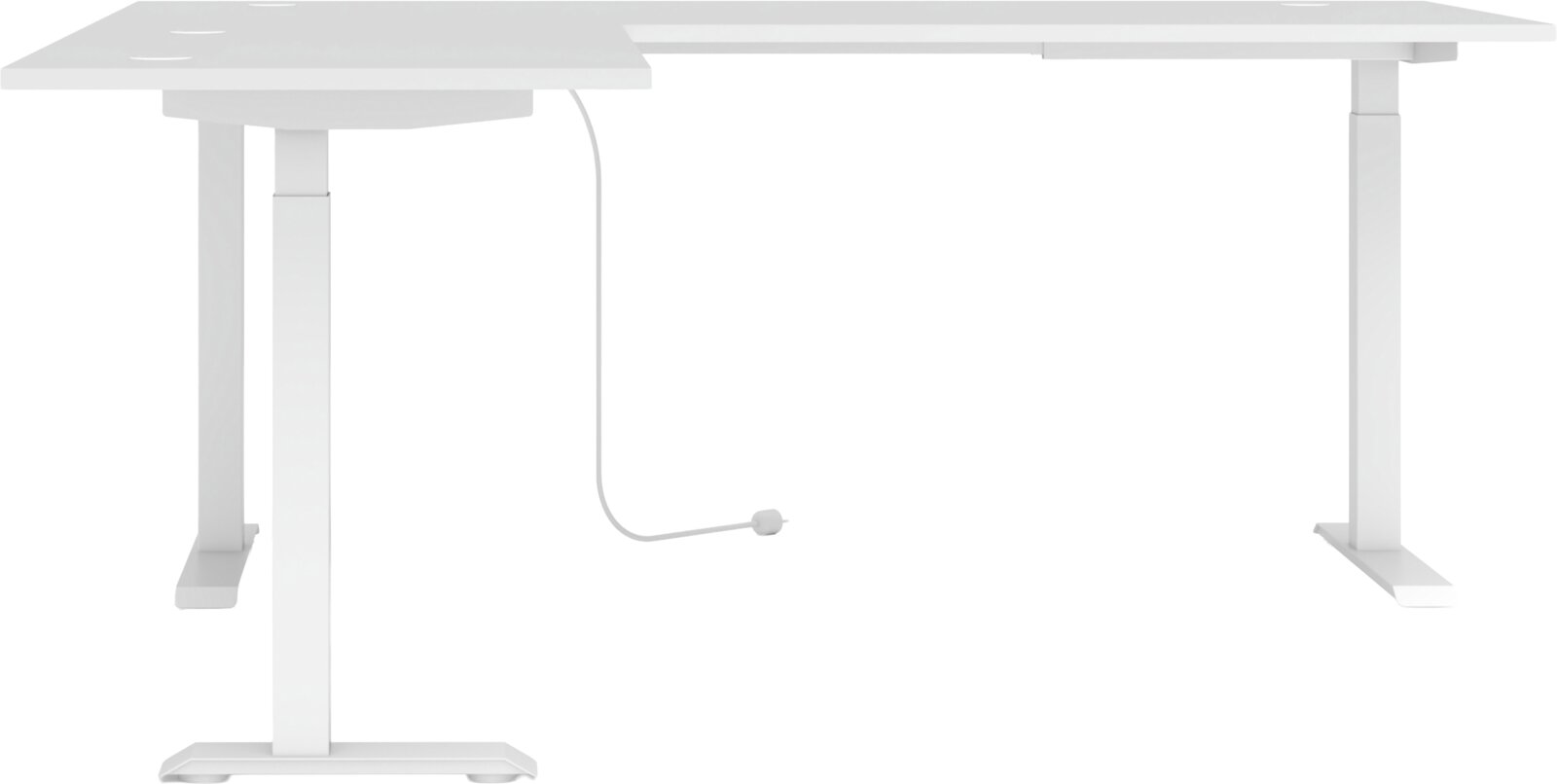Voleo Eckschreibtisch DIANA Weißer Eckschreibtisch mit höhenverstellbaren Beinen, seitliche Perspektive