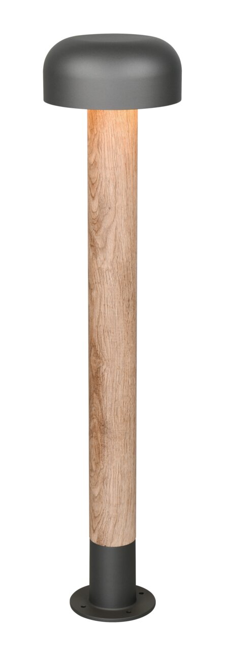 Trio Leuchten LED-Wegeleuchte FRASER LED-Wegeleuchte mit modernem Design, Holzoptik und schwarzem Metall, frontal betrachtet.