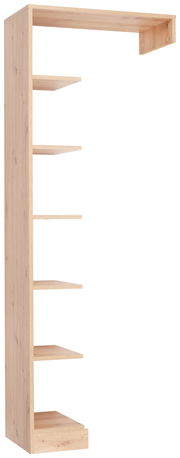 Holzanstellregal mit fünf offenen Regalböden, seitliche Perspektive