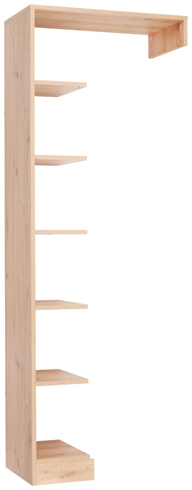 MyBaby Anstellregal für Kleiderschrank LEO Holzanstellregal mit fünf offenen Regalböden, seitliche Perspektive