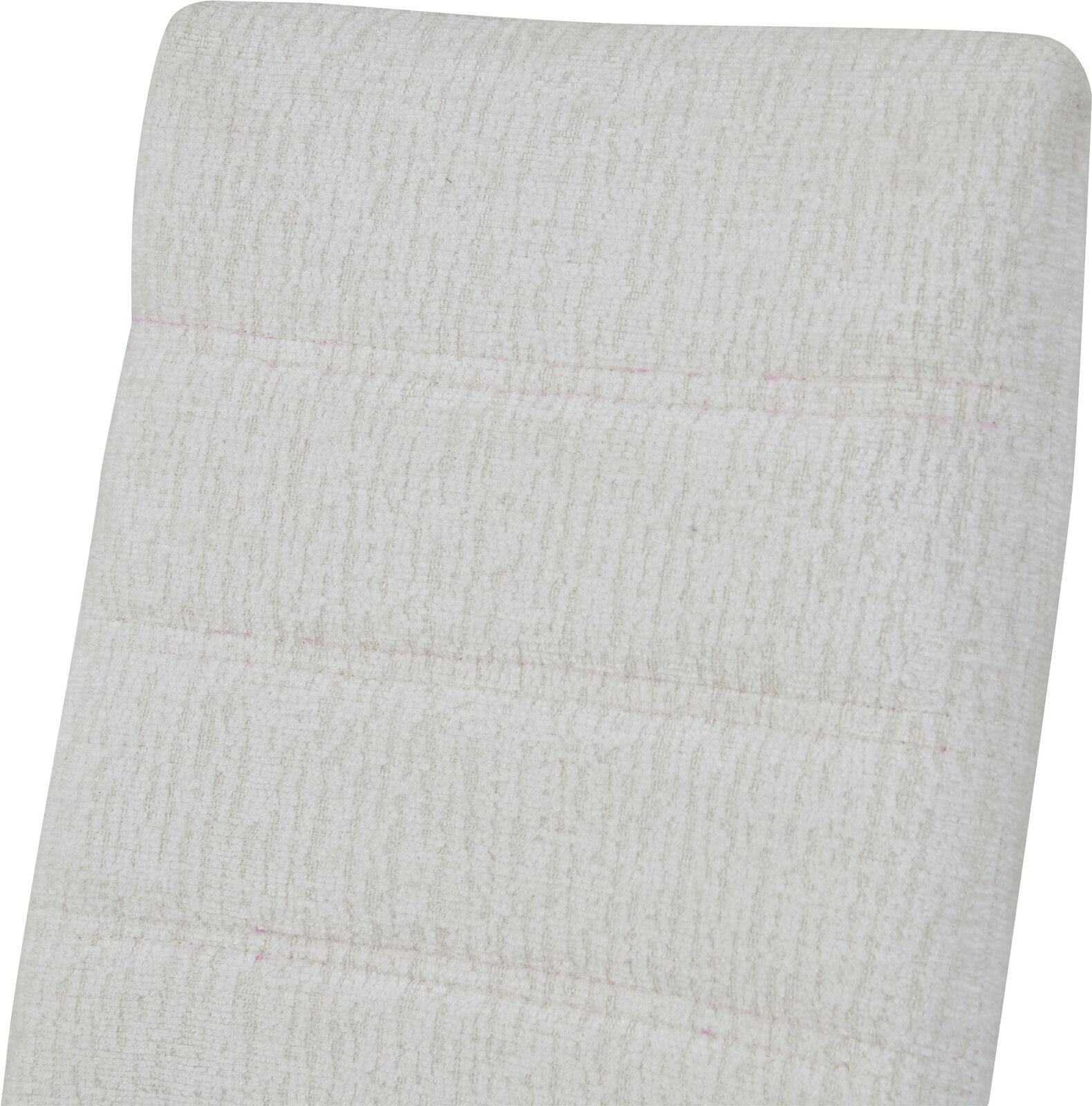 Weiße, rechteckige Stoff- oder Vliesmatte mit abgerundeten Ecken und feiner Struktur, frontal von oben fotografiert.