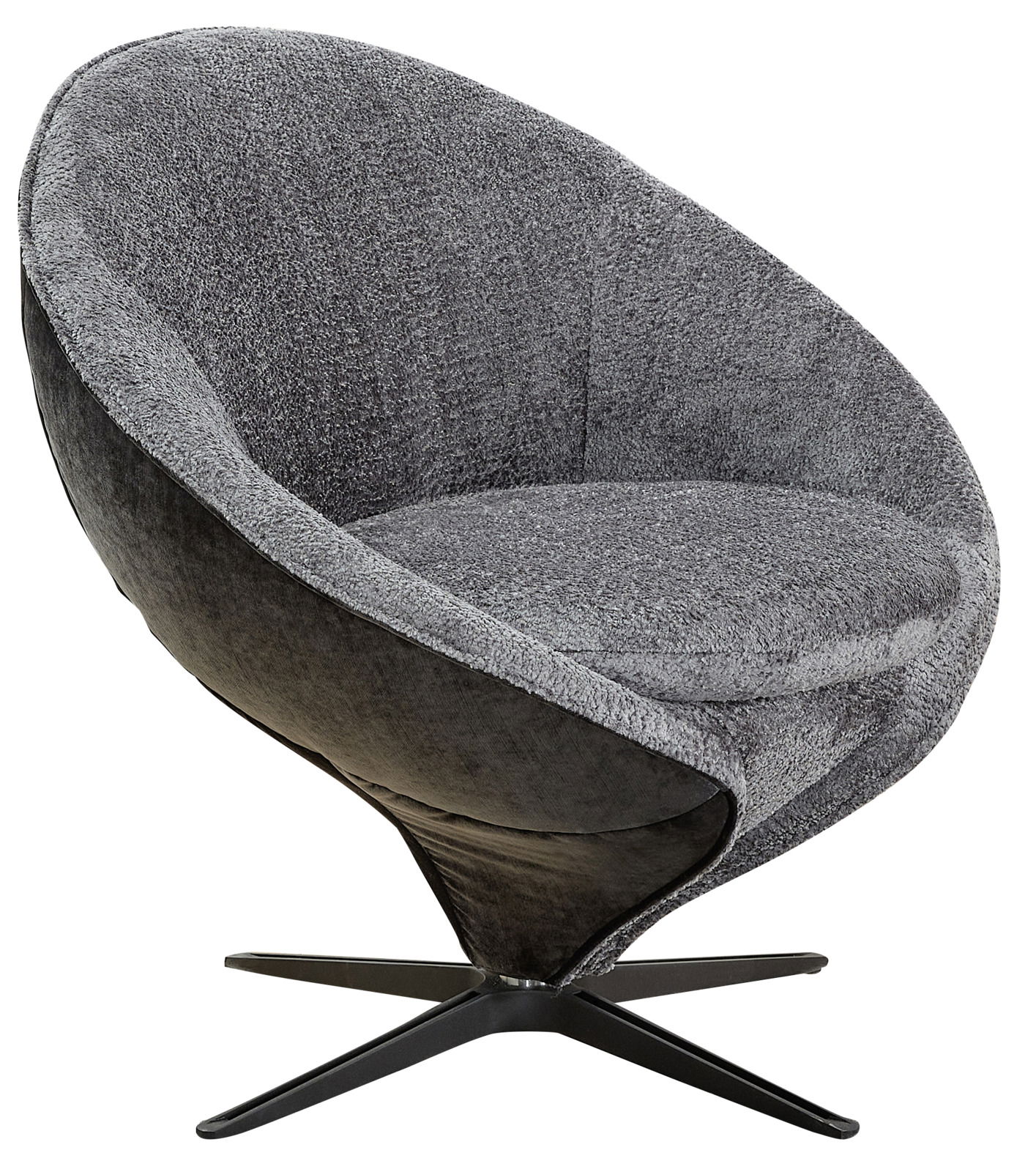 Koinor Sessel IMPULS Grauer, moderner Sessel mit runder Form und schwarzem Drehfuß, seitliche Perspektive
