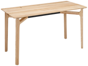 Moderner Schreibtisch aus hellem Holz, seitliche Perspektive