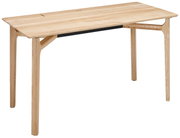 Moderner Schreibtisch aus hellem Holz, seitliche Perspektive