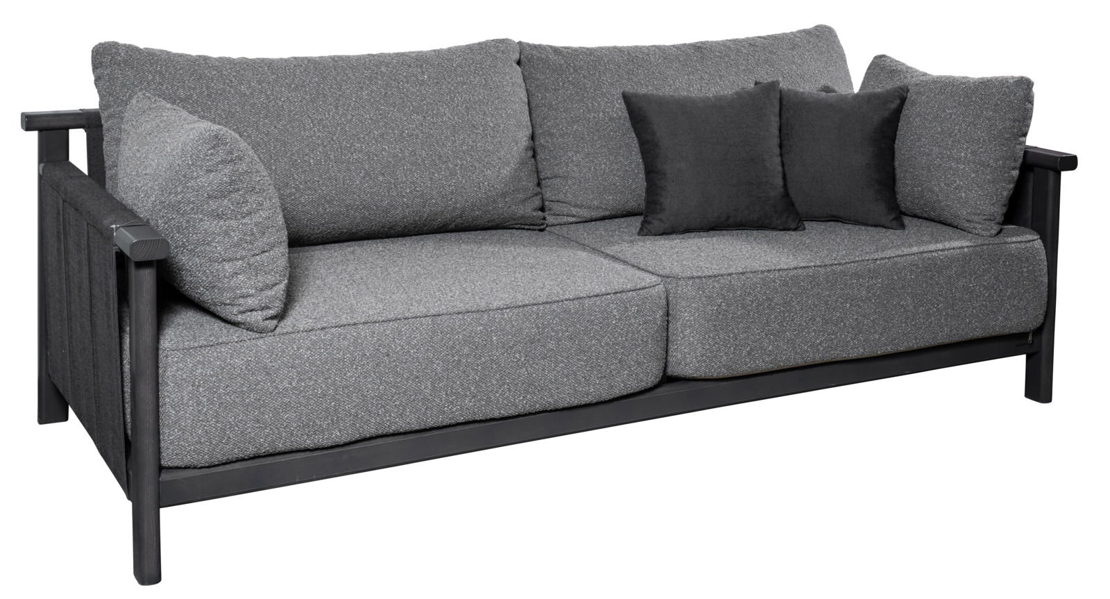 Dieter Knoll 2-zits loungebank MARI Graues Loungesofa 2-Sitzer mit zwei großen Sitzkissen und drei Rückenkissen, seitliche Perspektive