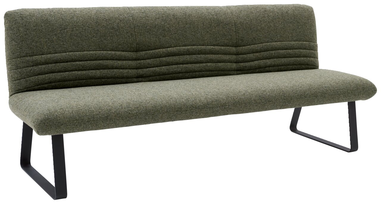 Dieter Knoll Sitzbank MIGUEL Grüne Sitzbank mit gepolsterter Rückenlehne und Metallbeinen, seitliche Perspektive