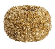 Goldene Vase mit blütenartiger Struktur, seitliche Perspektive