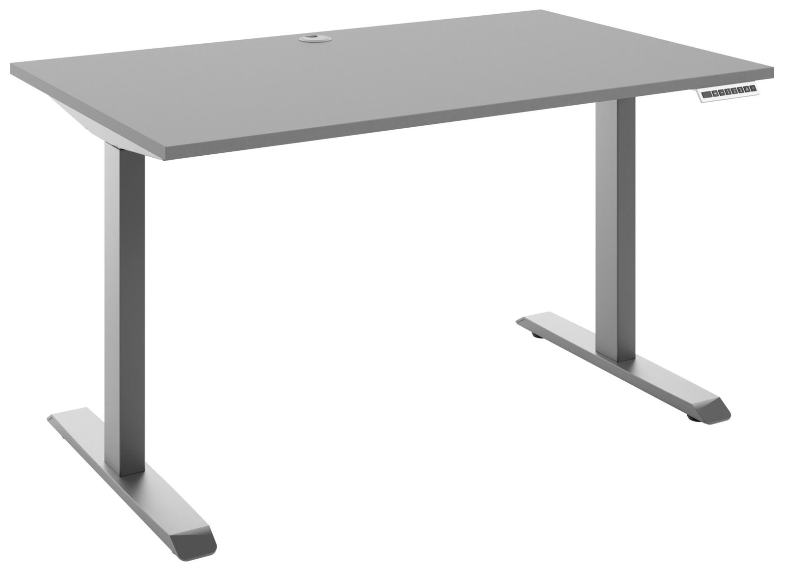 Manjana E-Schreibtisch 2-motorig OHIO Moderner E-Schreibtisch in Grau mit rechteckiger Tischplatte und höhenverstellbaren Beinen, seitliche Perspektive