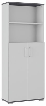 Aktenschrank PALMINA von Germania in grauer Farbe, mit zwei Türen und einem offenen Regal, frontal abgebildet.