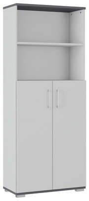 Aktenschrank PALMINA von Germania in grauer Farbe, mit zwei Türen und einem offenen Regal, frontal abgebildet.