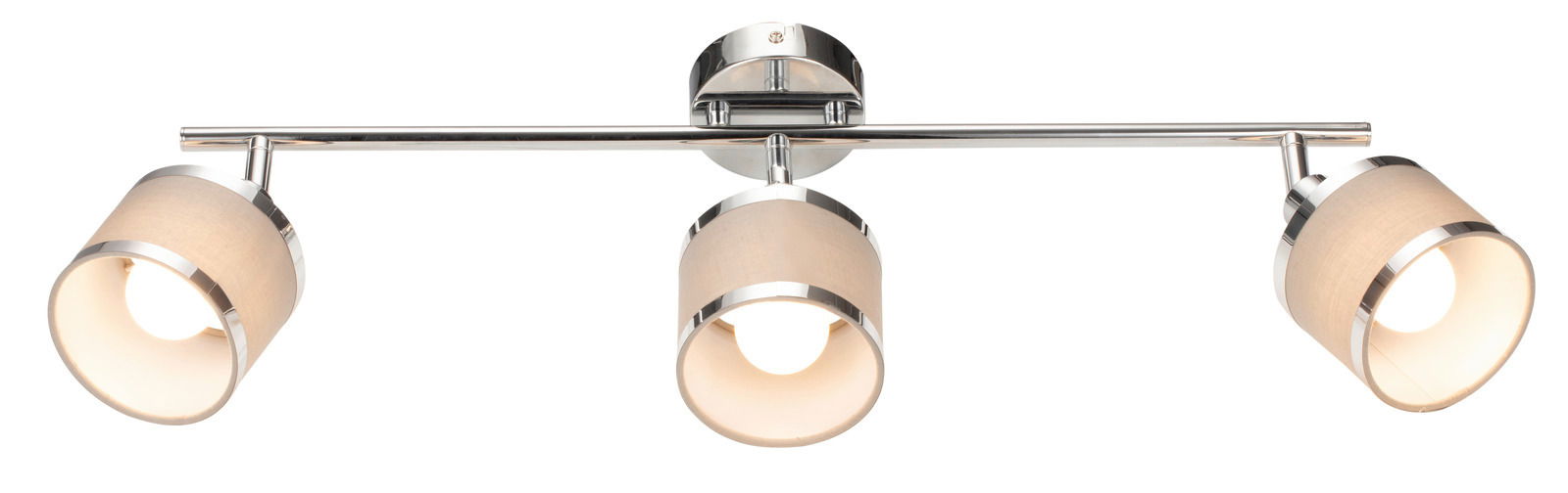 Moderner dreiflammiger Strahler mit verstellbaren Lampenschirmen, seitliche Perspektive