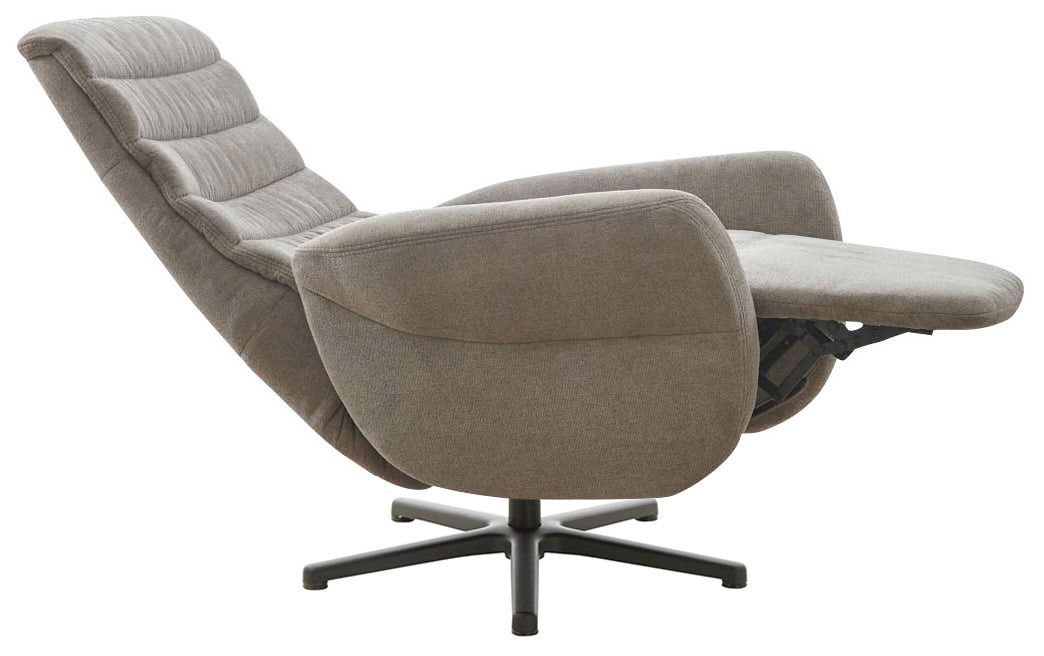 Beldomo Speed Relaxsessel WÜRZBURG-STYLE S Seitliche Ansicht eines grauen Relaxsessels mit verstellbarer Rückenlehne und Fußstütze auf einem schwarzen Drehfuß.