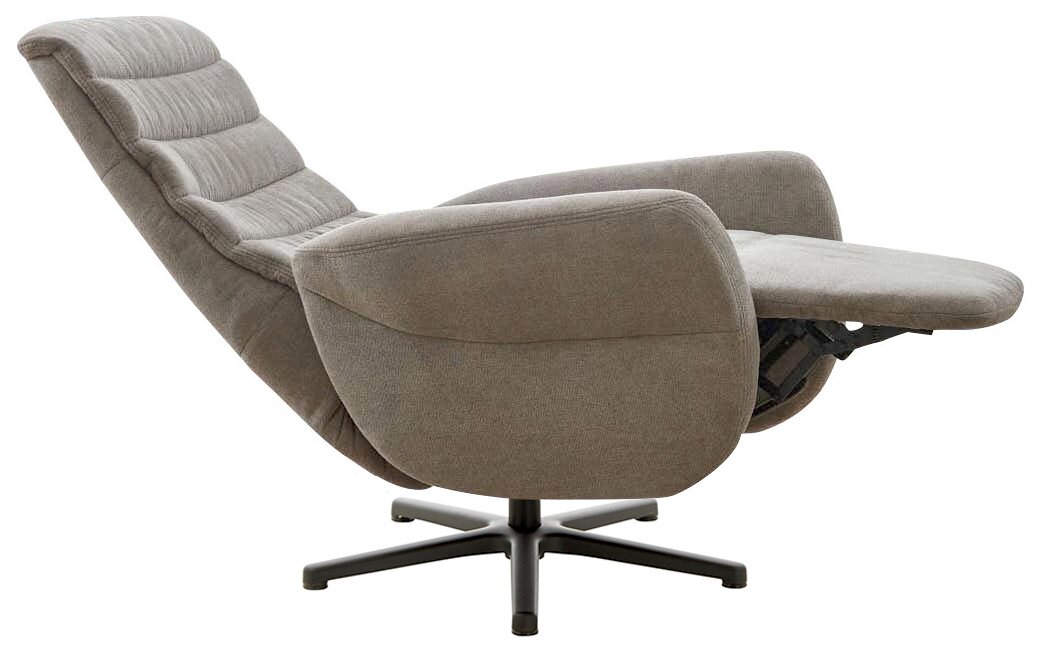 Beldomo Speed Relaxsessel WÜRZBURG-STYLE S Seitliche Ansicht eines grauen Relaxsessels mit verstellbarer Rückenlehne und Fußstütze auf einem schwarzen Drehfuß.