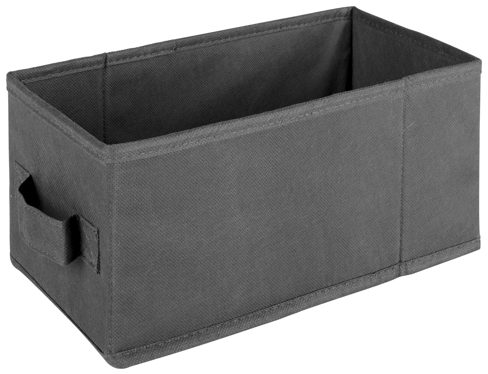 Graue Aufbewahrungsbox mit Griffen, seitliche Perspektive