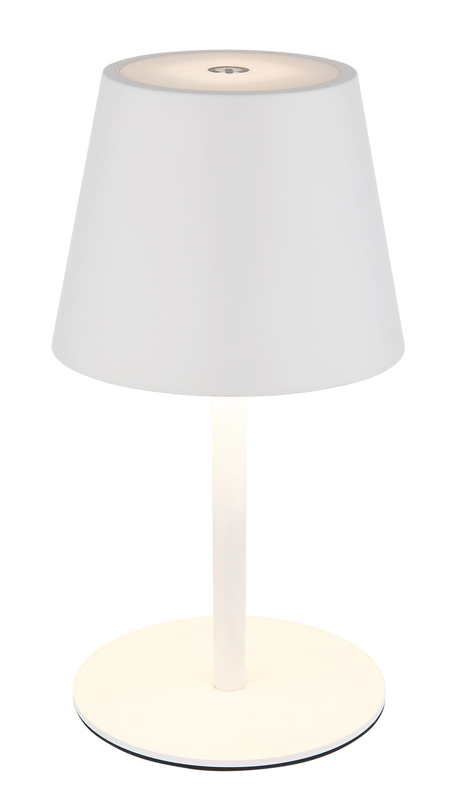 Weiße Akku-Tischleuchte VANNIE 3 in seitlicher Perspektive
