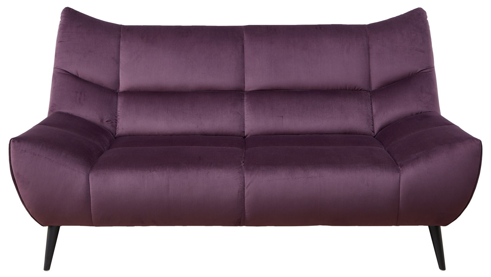 Lila 2-Sitzer Sofa mit modernem Design, frontal fotografiert