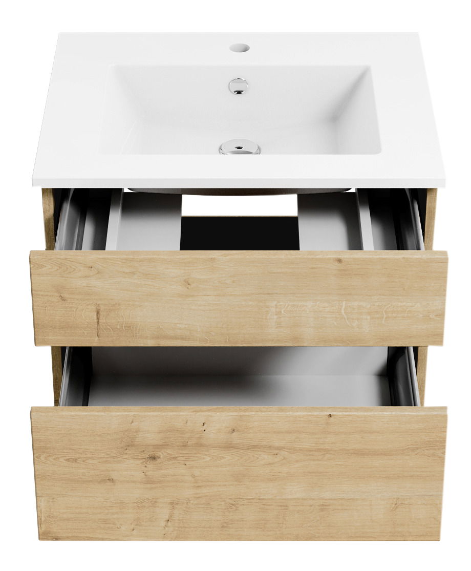 Waschtisch mit Holzschubladen, Frontansicht