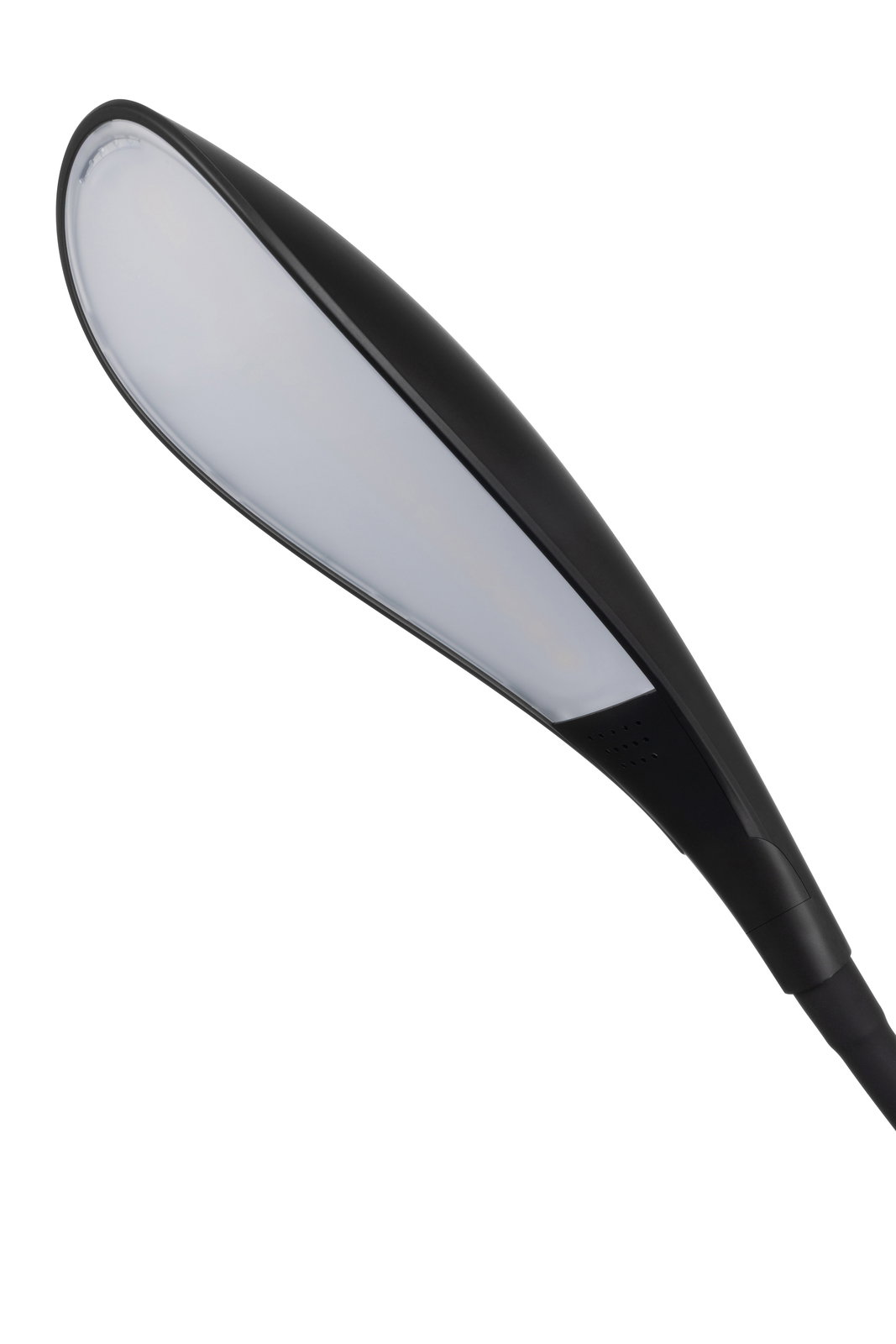 Moderne Schreibtischleuchte in schwarzem Design, seitliche Perspektive