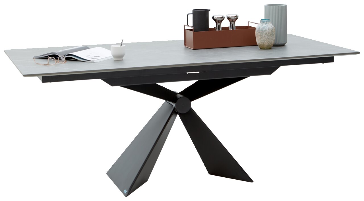 Dieter Knoll Esstisch MANTOVA Moderner Esstisch mit X-förmigem Metallgestell und grauer Tischplatte, seitliche Perspektive