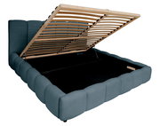 Polsterbettgestell mit hochgeklapptem Lattenrost, seitliche Perspektive