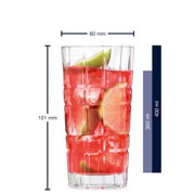Longdrinkglas SPIRITII 400ml, gefüllt mit rotem Getränk und Limettenscheiben, frontale Ansicht