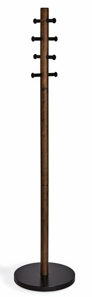 Moderner Garderobenständer aus Holz mit mehreren Haken, frontal abgebildet.