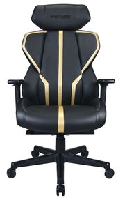 Schwarzer Gaming-Stuhl mit goldenen Akzenten, Vorderansicht