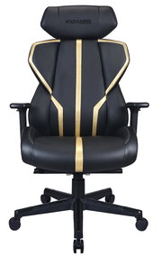 Schwarzer Gaming-Stuhl mit goldenen Akzenten, Vorderansicht