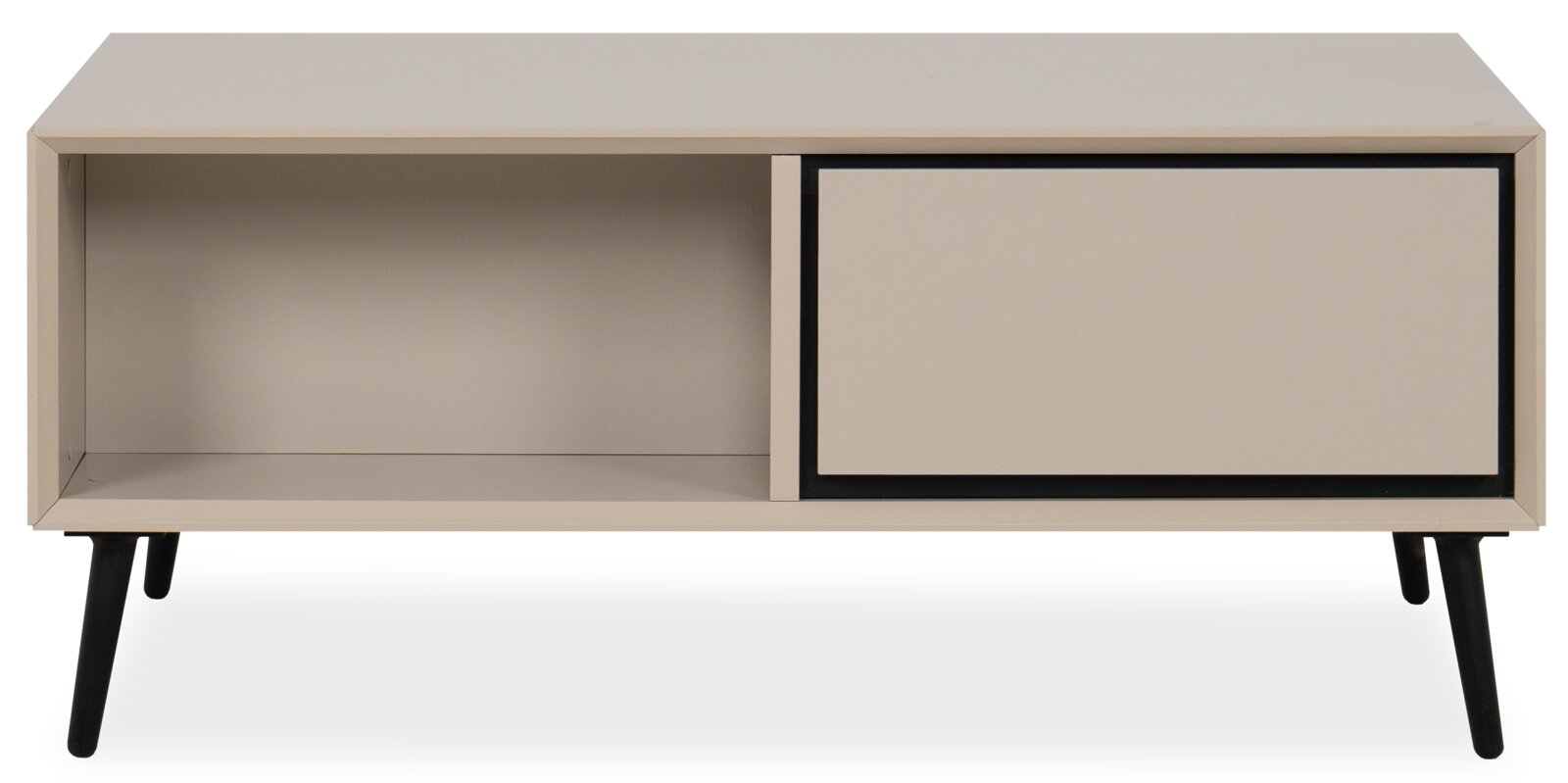 Modern dressoir in beige met zwarte poten, vooraanzicht