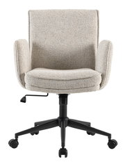 Beiger Drehstuhl mit Armlehnen und schwarzem Fußgestell, Frontalansicht