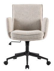 Beiger Drehstuhl mit Armlehnen und schwarzem Fußgestell, Frontalansicht