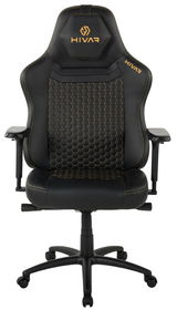 Schwarzer Gaming-Stuhl mit gelben Nähten und Wabenmuster, Vorderansicht