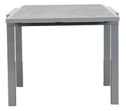 Moderner Gartentisch aus Metall mit grauer Tischplatte, frontale Ansicht