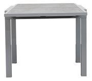 Moderner Gartentisch aus Metall mit grauer Tischplatte, frontale Ansicht