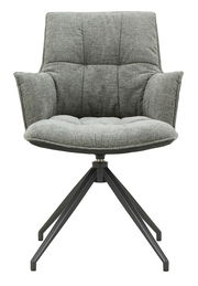 Grauer Sessel Novel OSAKA 2.0 mit gepolsterter Sitzfläche und Rückenlehne, auf schwarzem Metallgestell, Frontalansicht.