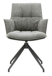 Grauer Sessel Novel OSAKA 2.0 mit gepolsterter Sitzfläche und Rückenlehne, auf schwarzem Metallgestell, Frontalansicht.