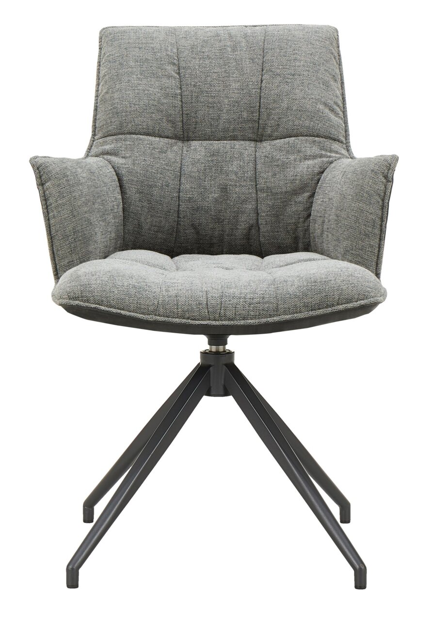 Novel Sessel OSAKA 2.0 Grauer Sessel Novel OSAKA 2.0 mit gepolsterter Sitzfläche und Rückenlehne, auf schwarzem Metallgestell, Frontalansicht.