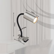 Klemmstrahler aus Metall in Nickel mit flexiblem Hals, seitliche Perspektive