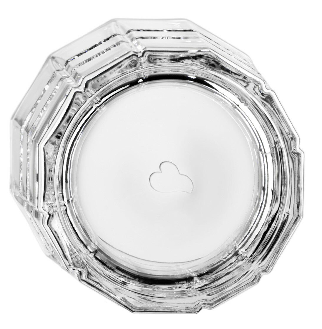 Ansicht von oben auf ein Whiskyglas SPIRITII 360 ml mit facettiertem Design und einem kleinen Wolkenmotiv im Glasboden.